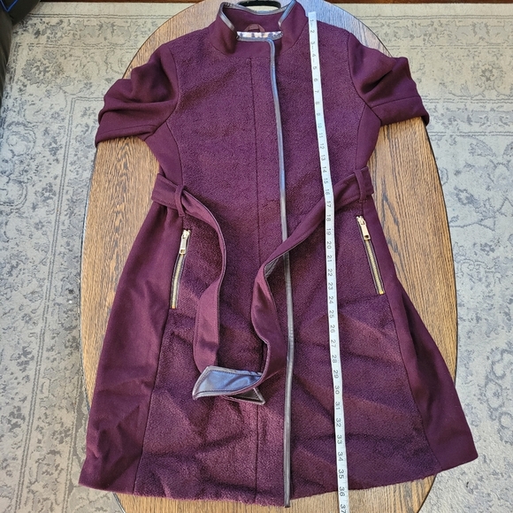 Nine West Faux-Leather Binding Wool-Blend Coat in Wine Color Size Women's Small - Picture 10 of 14
